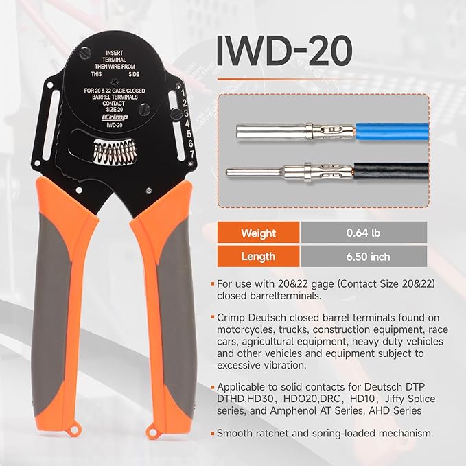 iCrimp Closed Barrel Crimper 4 way Indents,8 Impressions for Deutsch Solid Contacts gage 20&22(IWD-20)