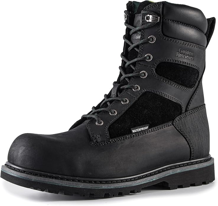 Golden Retriever Work Boots for Men Heavy Duty Composite Toe 6"/8" Durable Crazy Horse Leather Waterproof Slip-Resistant Construction Industry Boots GJ3155-GJ3255