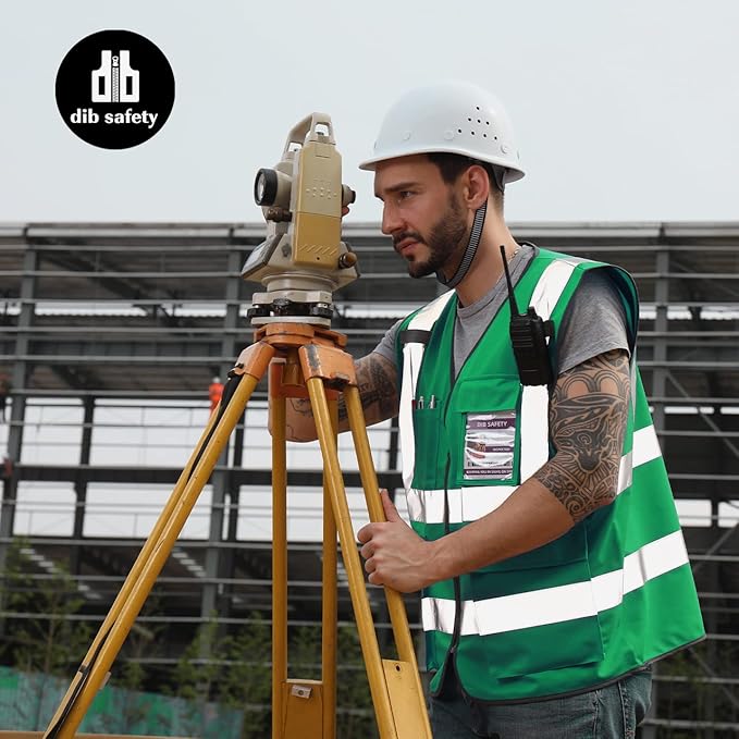 Dib Safety Reflective Vest ANSI Class 2, High Visibility Vest with Pockets and Zipper, Construction Work, Hi Vis