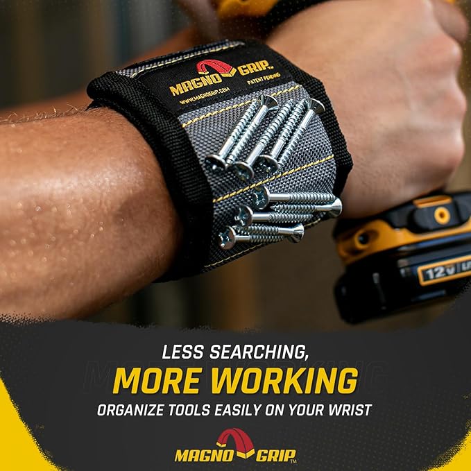 MagnoGrip Magnetic Wristband for Holding Screws, Nails, Drill Bits, Super Strong Magnets, Adjustable Strap, Essential Tool for DIYers, Handyman, Mechanics, Construction & Home Improvement - Platinum