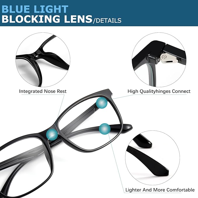 Blue-Light Blocking Glasses Computer Reading/Gaming/TV/Phones Glasses Fashion Anti Eyestrain Glasses for Women Men（A3 2 * Black）