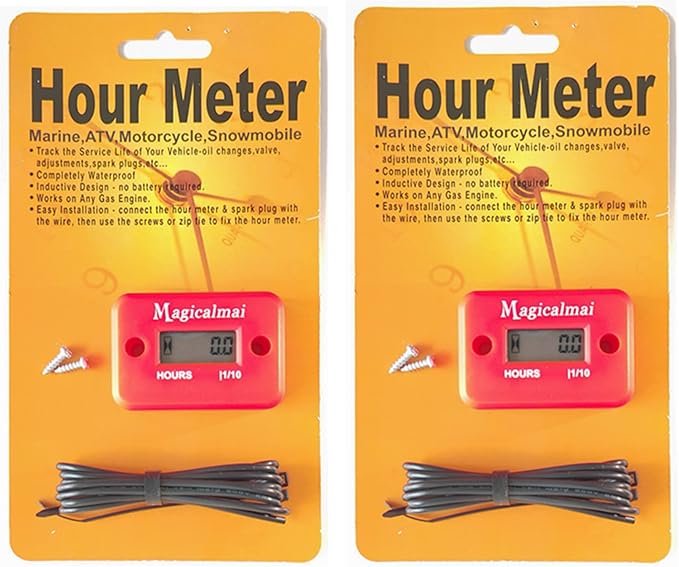 2pcs Magicalmai Inductive Hour Meter for Gas Engine Lawn Mower Dirt Bike Motorcycle Motocross Snowmobile Karting Marine ATV Boat Outboard Motor Generator Waterproof Hour Meters - Red