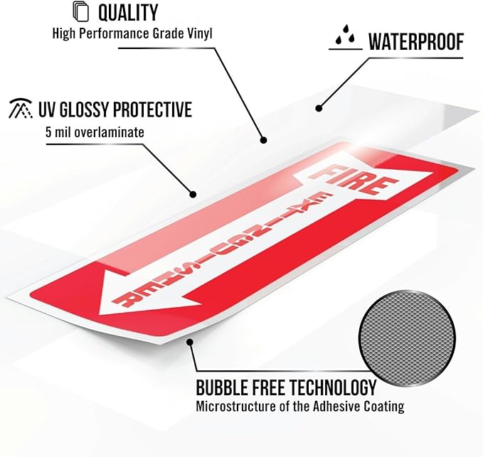 Fire Extinguisher Signs, Safety Sign Sticker - 8 Pack - 4" X 12" - 5 Mil Vinyl Bright Red and White Colors - Durable Self Adhesive, Weatherproof & UV Protected Ideal for Home, Office or Boat
