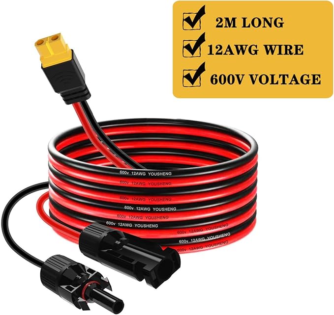 6.5FT Solar to XT60 Charge Extension Cable,12AWG Solar Connector to XT60 Adapter Extension Cable for Solar Panel to Battery RV Portable Power Station Solar Generator(2M)