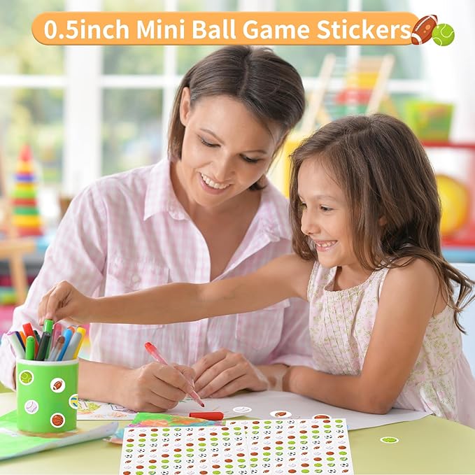 2400 Pcs Small Stickers for Kids,Sports Stickers for Kids Soccer Basketball Football Baseball Tennis Ball Stickers for Party Envelopes Scrapbook Gifts DIY Supplies,0.5in（Ball）