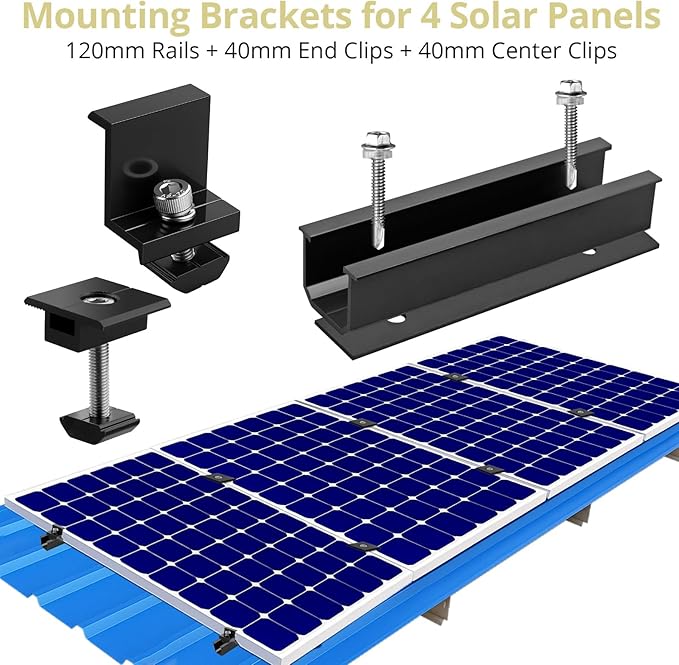 Anbte Solar Panel Mounting Brackets, Included 10 x 4.72 in Rails + 4 end Clamps 40mm + 6 Center Clamps 40mm + 1 Wrench, Aluminum Solar Mounting Kit for 4 Panels, Waterproof, for Roof, RV, Boat, Black