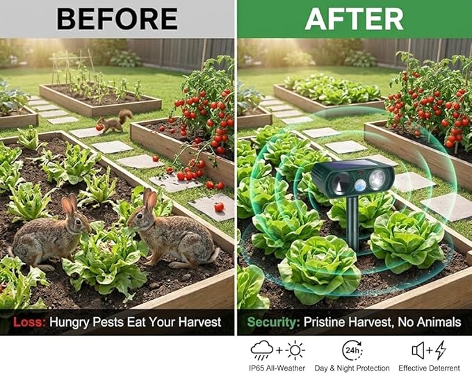 4Pack Solar Ultrasonic Animal Repellent,Cat Repellent Outdoor with Motion Detection Waterproof,Deer Repellent Devices Squirrel Skunk Rabbit Raccoon Bird Deterrents Animal Repeller for Yard Garden