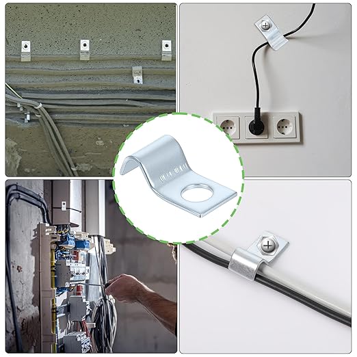 100 Pcs Outdoor Cable Clips, 1/4 Inch Cord Clips Stainless Steel Conduit Clamp Zinc Plated Wire Clamps Agricultural Fence Clamps Wall Cables Clip for Wire Installation, Tube Management, Cable Fastener