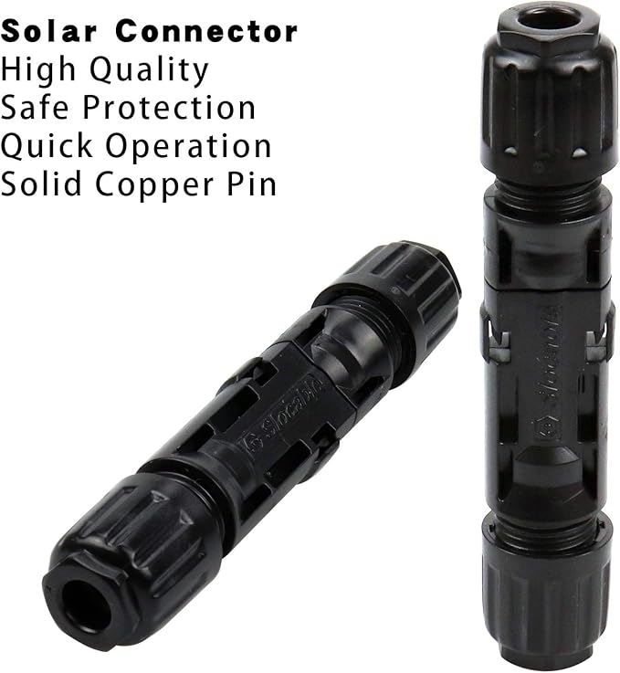 ZOOKOTO 1500V 1000V Solar PV Connector 50A Solid Tinned Copper Terminal Solar Panel Connector PV Plug Tinned Copper Pins IP68 Waterproof 5 Pairs (10mm2 (8AWG))