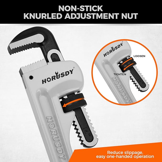 HORUSDY 3 - Piece Aluminum Pipe Wrench Set 10", 14", 18" | Ultra-Light Durable Adjustable Pipe Wrenches for Plumbing, HVAC, Farm, DIY | Heavy Duty Drop Forged Secure Locking Tool Kit