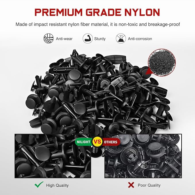 Nilight 121PCS Fender Flare & Rocker Moulding Clip Assortment 6506007-AA 6030441 68039280-AA 6503598 Replacement for Jeep Wrangler Chrysler Ford GMC with Fastener Remover