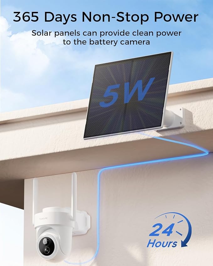MUBILIFE 5W Solar Panel for Security Camera Wireless Outdoor, with Micro USB & Type-C Port, Continuous high-Efficiency Solar Power, IP66 Weatherproof, 360° Adjustable Bracket, 10ft Cable