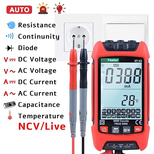 Xin Tester Digital Multimeter, 9999 Counts TRMS Auto-Ranging Voltmeter, Accurately Measures AC/DC Amp Ohm Voltage Meter Capacitance Frequency Diode with Backlight Flashlight