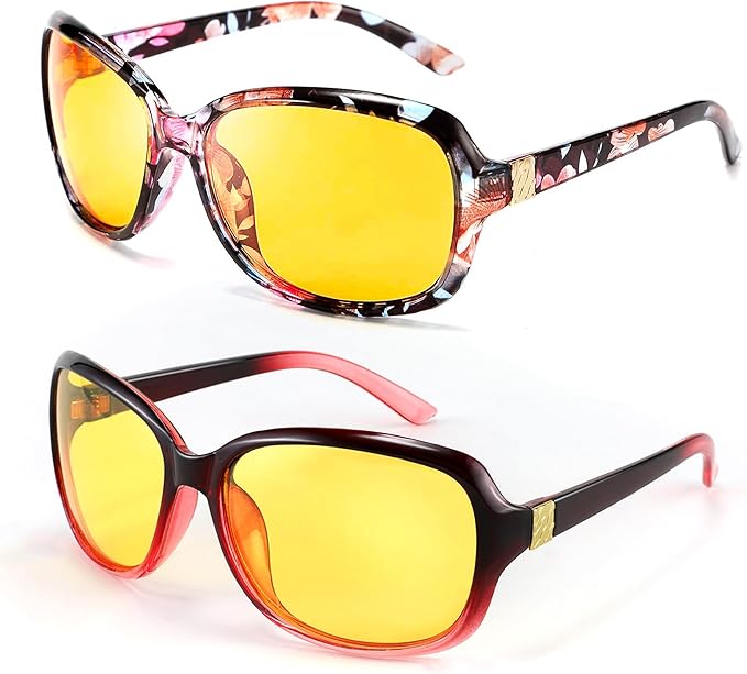 FEISEDY Classic Womens Night Glasses Driving Anti Glare Wrap Around Yellow Sunglasses B2548