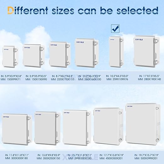 Waterproof Outdoor Project ABS Plastic Junction Box IP67 Weatherproof Dustproof Enclosure with Hinged Cover, Mounting Plate,Wall Brackets for Power Project (10.2"x4.3"x3.0")