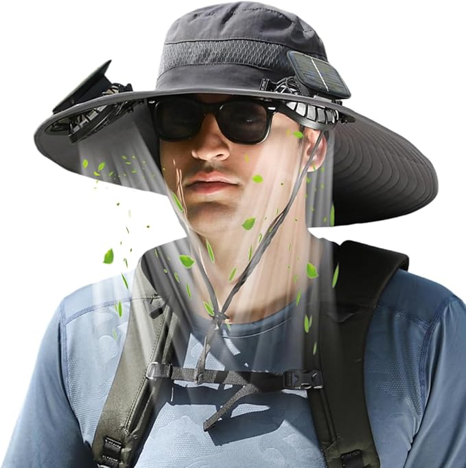 Solar Panel Powered Fan Built in Wide Brim Outdoor Fishing Hat USB Charging Men Ultralight Sun Bucket Mission Cooling Cap