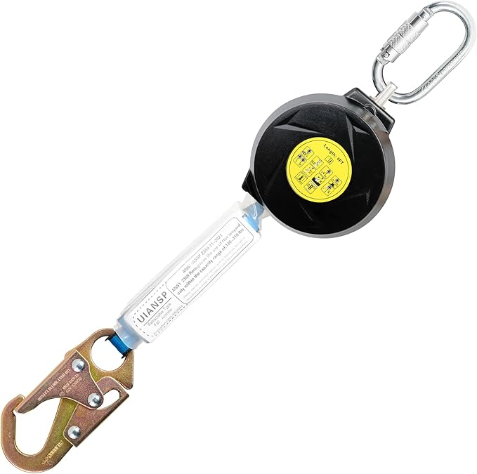 6FT Self Retracting Lifeline Fall Protection Retractable Safety Lanyard Rectracting Lifeline Personal Fall Arrest Protection ANSI Self Retractable Gear for Roofing Construction(Small Hook)