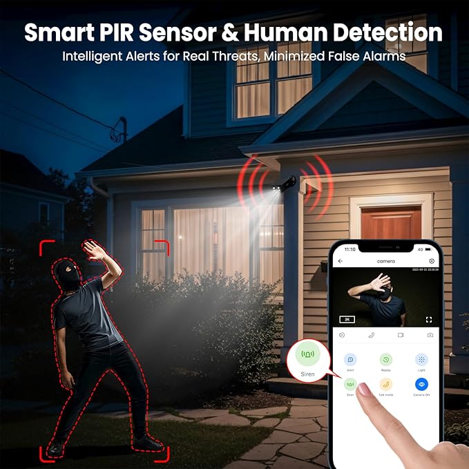 Cameras for Home Security-2.4G WiFi Battery Powered Security Cameras Wireless Outdoor with Built-in Solar Panel, 2K Color Night Vision, 2-Way Talk, TF Card&Optional Cloud Storage, S1 1P Black