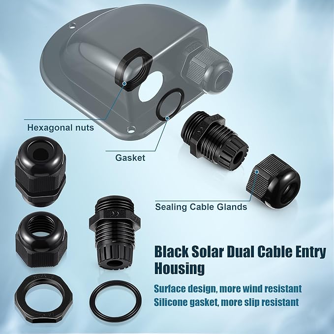 Enhon 4 Pack Solar Cable Entry Gland, Weather Resistant Solar Gland, Dual Cable Entry Housing for All Types 3mm² to 10mm² RV, Caravan, Marine, Boat, Cabin (Black)