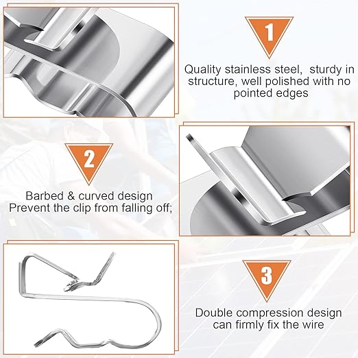 Zhengmy 500 Pcs Trailer Frame Wire Clips Stainless Steel Metal Cable Clips 22.5 mm/ 0.89 Inch Solar Panel Double Wire Clamps Trailer Clamps for PV Wiring Boat Cable