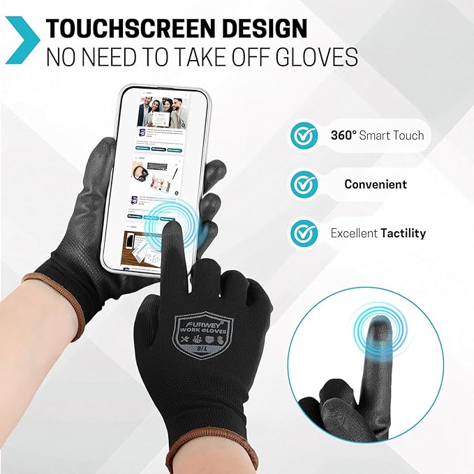 Safety Work Gloves-16/32 Pairs, Micro Foam Nitrile Coated Glove,Seamless Knit Nylon Gloves for Men Women（S-XL