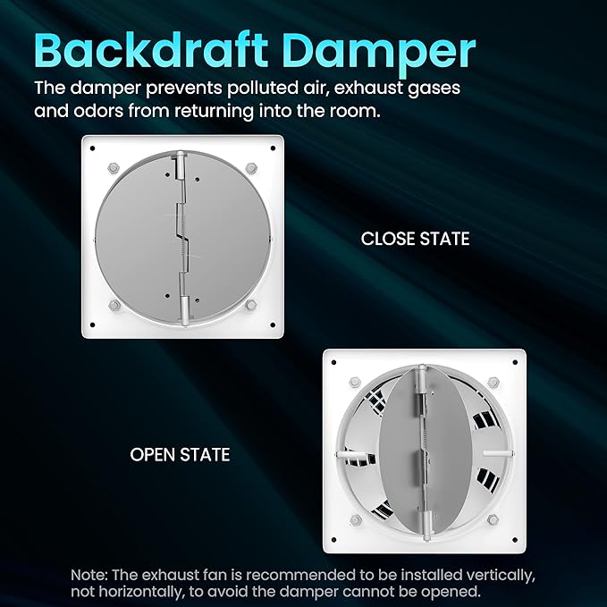HG Power 6 Inch Exhaust Fan, 308CFM Wall Exhaust Fan for Kitchen, Metal Extractor Fan for Attic, Garage, Window Ventilation, HVAC System
