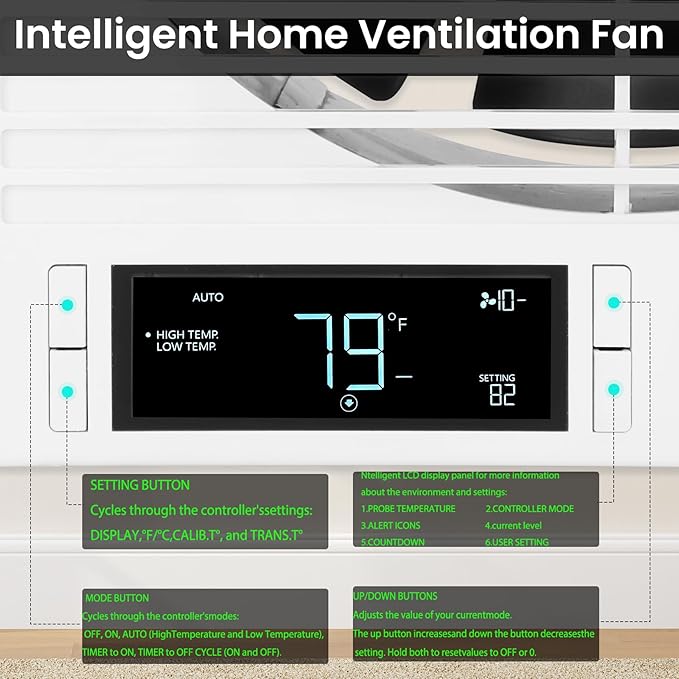 8" Through Wall Fan 305 CFM, Room to Room Air Transfer Fan, Reversible Airflow Design, Programmable Timer, Quietly Circulating Air for Home, Office, Closet, Laundry Room & More