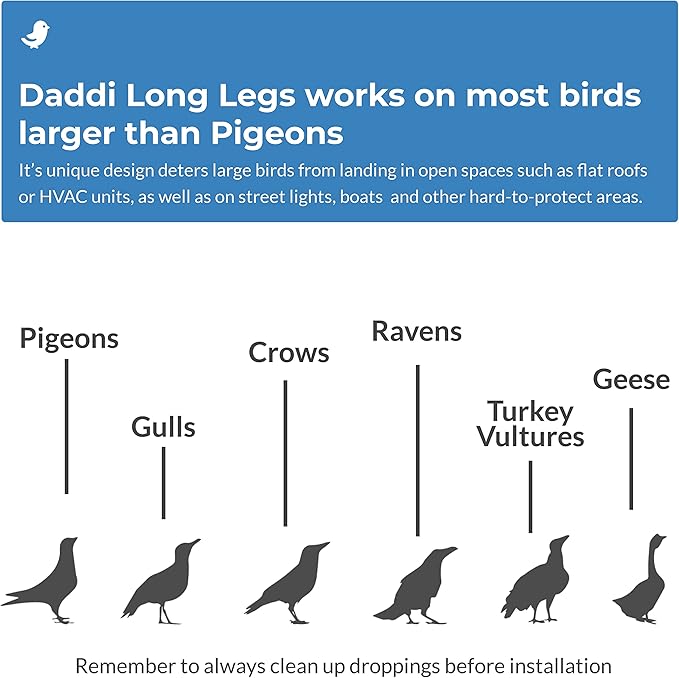 Bird Barrier Daddi Long Legs 4 Ft | Scare Birds Away with Innovative Bird Spider Design | Bird Deterrent for Outside | Easy Installation on Roofs, Boats & HVAC Units | Durable Stainless | Made in USA
