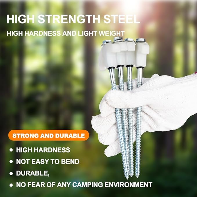 12 Pack Screw in Tent Stakes Heavy Duty,8 ’’ Ground Anchors Screw in,Metal Stakes with Hex Head Driver and Sturdy Storage Box. (12, Luminous White)
