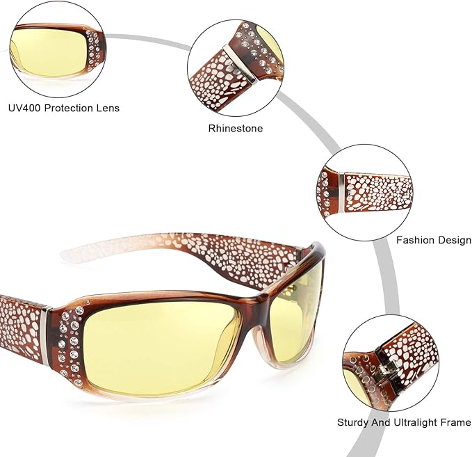 IGnaef Women Photochromatic Night Vision Glasses for Driving, Anti Glare Polarized Safety Nighttime/Rainy Glasses