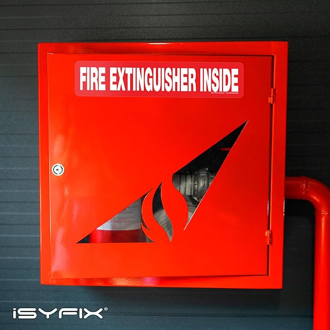 iSYFIX Fire Extinguisher Inside Sticker Sign – 5 Pack 12x2.5 Inch – Self-Adhesive Vinyl Decals, Laminated for UV, Weather, Scratch, Fade Resistance, for Cars, Trucks, Trailers, Rv's and Vehicles