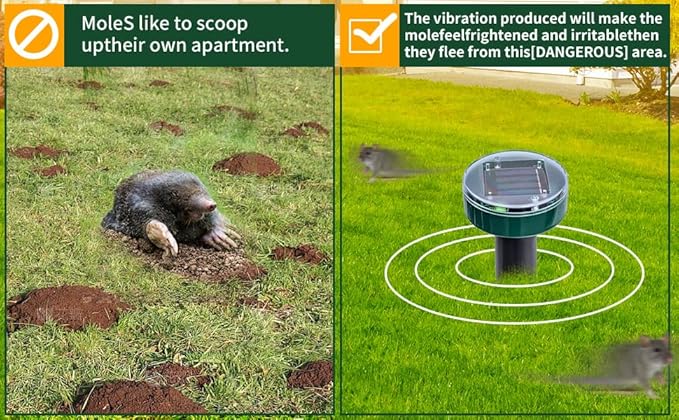 new upgrade 8PK Mole Repellent for lawns Gopher Repellent Ultrasonic Solar Powered Snake Repellent Deterrent Mole Repeller Vole Repellent Outdoor Lawns Garden Yard All Pests Sonic Spikes Stakes Chaser
