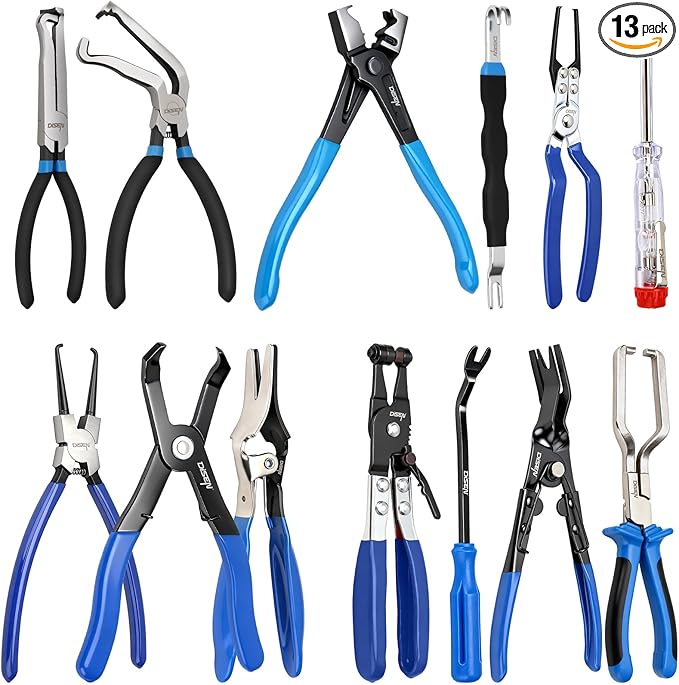 DISEN 13PCS Electrical Disconnect Pliers & Fuel Line Disconnect Tool Set, Automotive Electrical Terminal Connector Separator Removal Tool Kit with Storage Bags, Blue