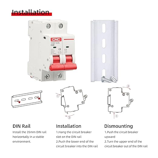 CNC AC Miniature Circuit Breaker, 63 Amp 120V/240V 2 Pole DIN Rail Mount Circuit Breaker, Thermal Magnetic Trip, Solar AC Disconnect Switch MCB (63Amp)