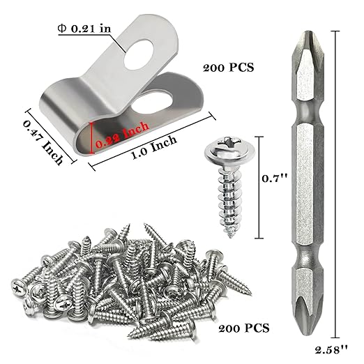 BESTEEL Upgraded 200 Pcs T304 Stainless Steel Wire Clips Cord Clamp Agricultural Fencing Fence Wire Clamps for 4, 6, 8, and 10-16 Gauge Wire Fencing Livestock Fencing clips for Wood, Metal or Vinyl