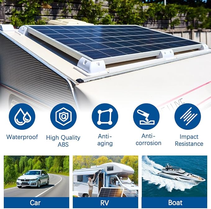 4pcs Solar Panel Mounting Brackets Kit, Dill-Free, UV Resistant, for RV, Truck, Camper, Boat (4 pcs Corner mounting Brackets, White)