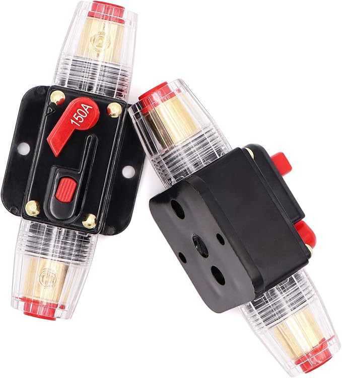 2 Pack 150A Inline 12 Volt Circuit Breaker with Manual Reset,Marine 150 amp Inline Fuse for Car Audio, Stereo Switch and Solar Inverter System