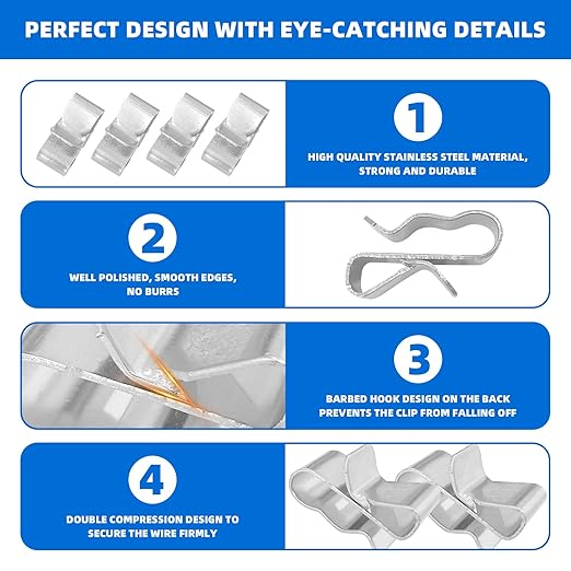 150Pcs Trailer Frame Wire Clips, Stainless Steels Trailer Wiring Clips, 22mm Length Solar Panel Cable Clips Double Wire Clamps for Boat Trailer Cable PV Wire with Organizer Box