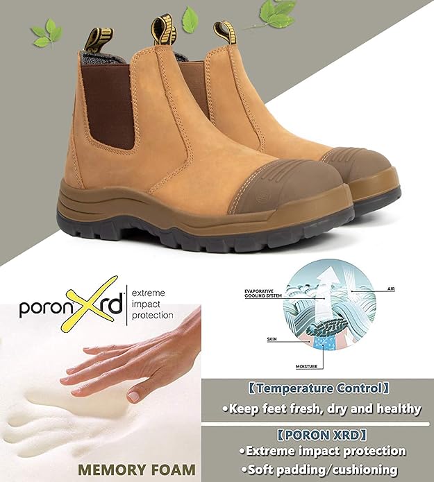 DIIG Work Boots for Men, Steel/Soft Toe Waterproof Working Boots, Slip Resistant Anti-Static Slip-on Safety Working Shoes