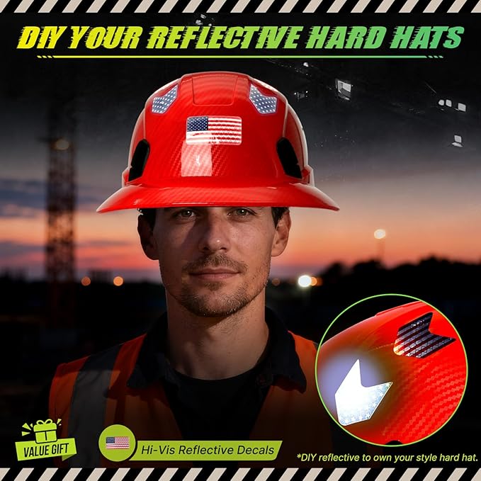 Carbon Fiber Pattern Full Brim Hard Hat with Visor-OSHA Approved Construction Safety Helmet for Men Women,ANSI Z89.1 Vented Reflective Hardhat with Hard Hat Chin Strap,6-Point Suspension