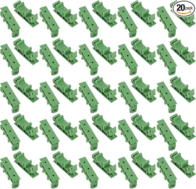 20Sets C45 DIN Rail PCB Mounting Green Bracket Holder Carrier Clips for Width 35mm or 15mm Din Rail