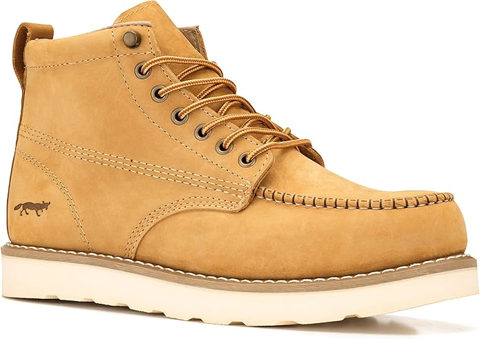 Golden Fox Work Boots 6" Men's Moc Toe Wedge Comfortable Boot for Construction