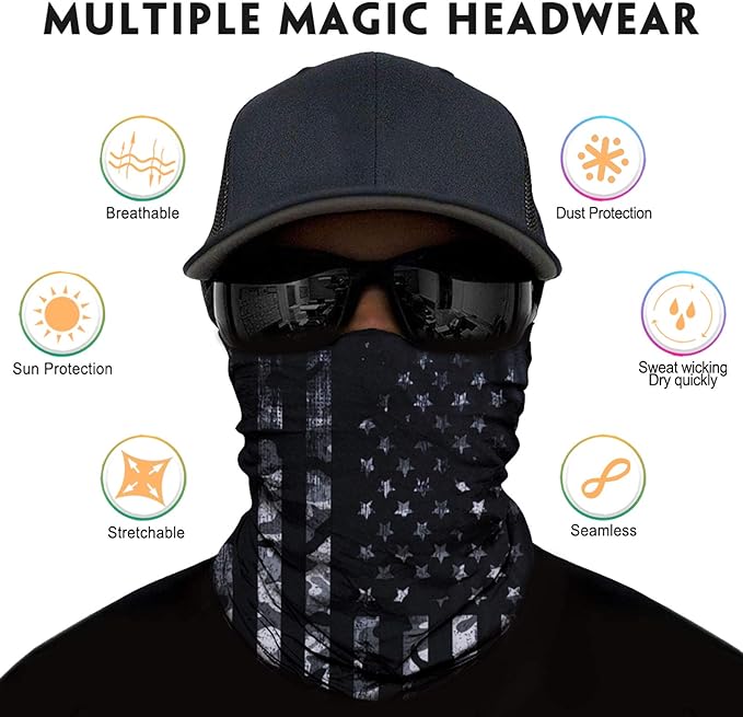 Venswell Neck Gaiter Face Mask Men Women,Seamless Bandana Rave Face Cover Scarf Mask,Balaclava,Headband, Head Wrap,Headwear