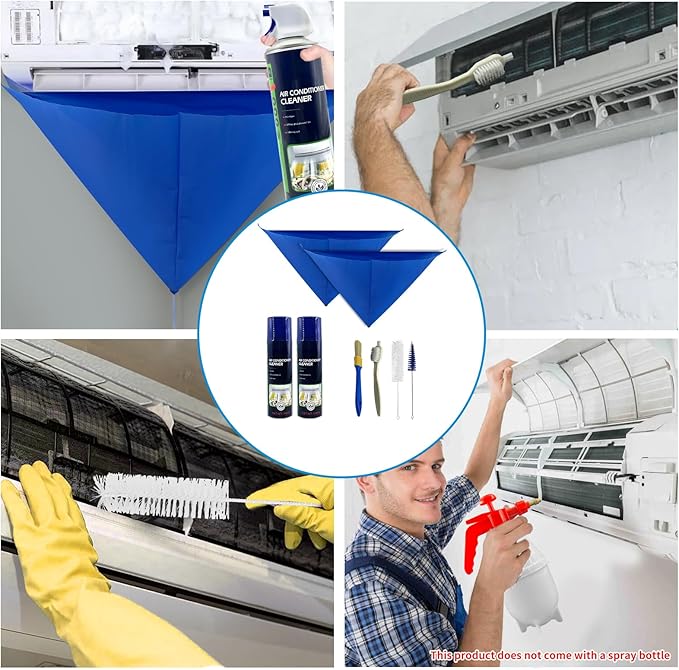 Mini Split Cleaning Kit for Air Conditioner,2 Bottles of air Conditioner Cleaner,2 Air Conditione Waterproof Bag, 4 Wall Mounted Air Conditioner Cleaning Tools,1 Spray Bottle etc.