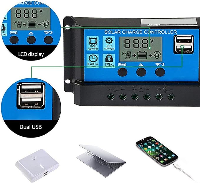 Solar Controller MPPT USB 5V Output Solar Panel Regulator LCD Display PWM Charging Control Regulator 12V 24V (50A)