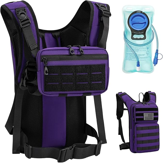 Tactical Hydration Backpack with 2L Water Bladder and Front Small Tactical Pouch, Outdoor Water Backpack for Men Women, Sports Hydration Pack for Hiking, Cycling, Climbing