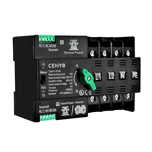 Automatic/Manual Transfer Switch for Home Generator 4P 63A AC220V Uninterrupted Power Supply DIN Rail Mount Toggle Changeover Module
