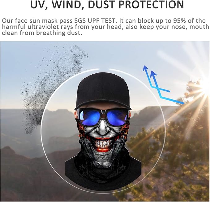 JOEYOUNG Skull Face Mask UV Sun Dust Neck Gaiter Bandana Headwear Motorcycle