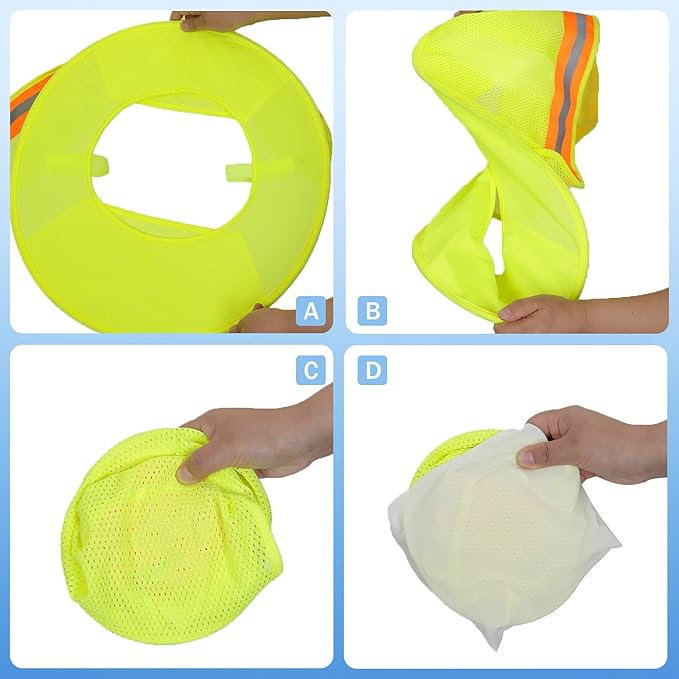 Hard Hat Sun Shade, High Visibility Sun Visor Neck Shade with Reflective Strip, Full Brim, Man & Woman (Hard Hat Not Included), Yellow, 4 Pack
