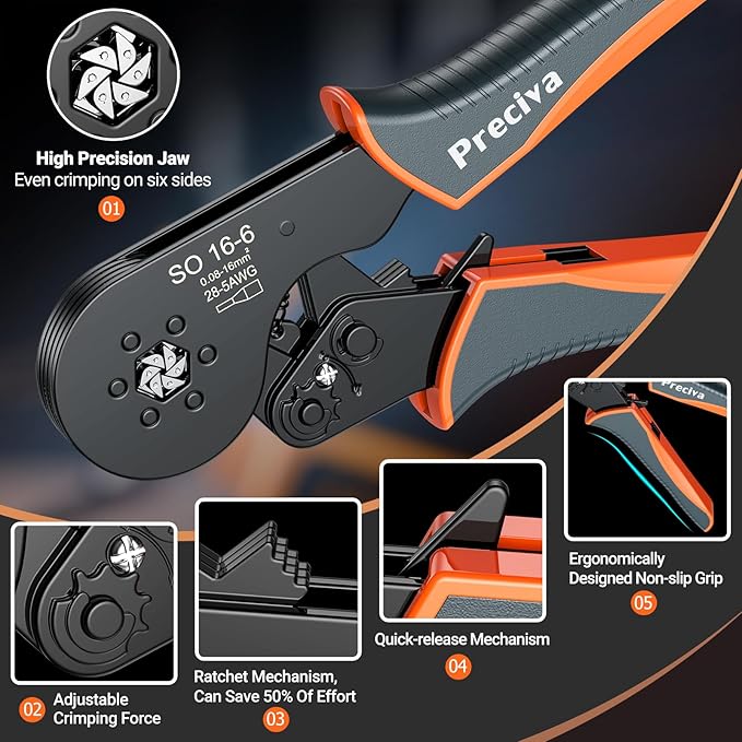 Ferrule Crimping Tool Kit, Preciva Upgrade Double & Single Ferrules Connectors, Hexagonal Ratchet Jaw Wire Crimping Pliers AWG 28-5 with 1200PCS Terminal Connector Sleeves
